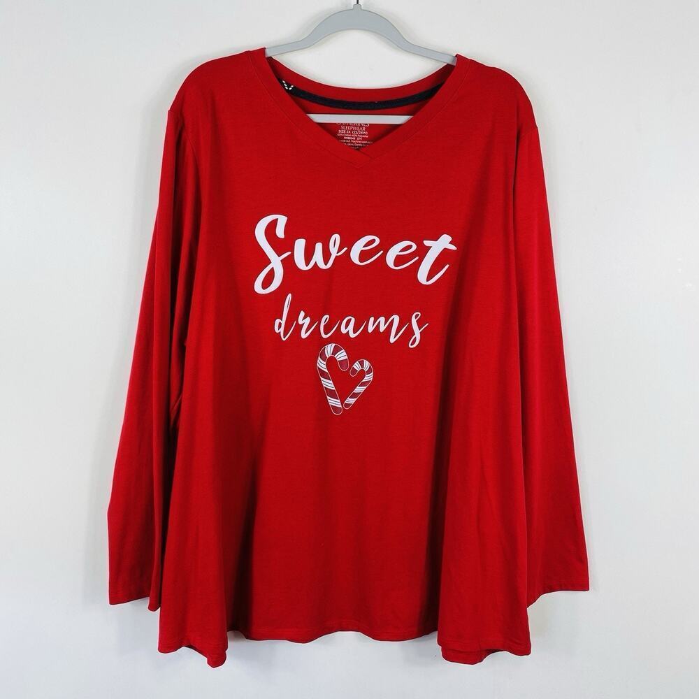 Catherines Size 2X 22 24 Sweet Dreams Candy Cane Christmas Pajama Sleep Top Red